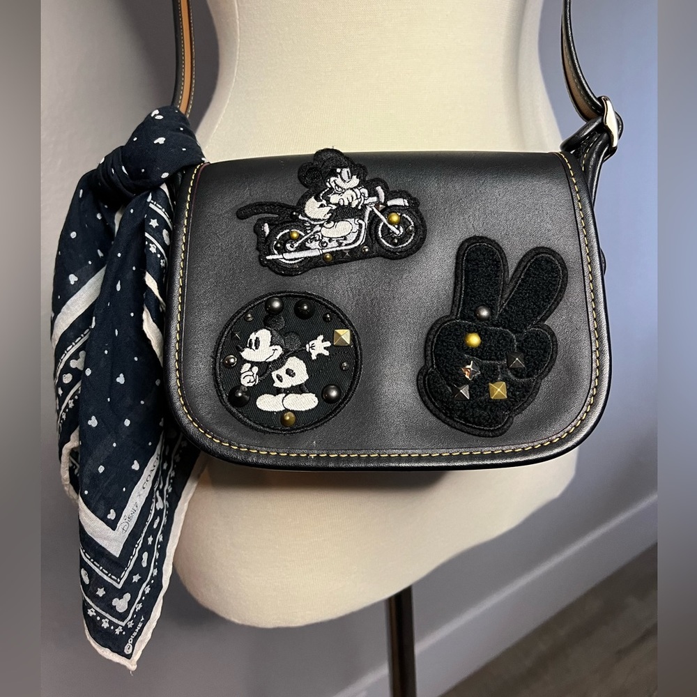 Coach X Disney Mickey Patch Patricia Shoulder Crossbody Leather Bag w Bandana